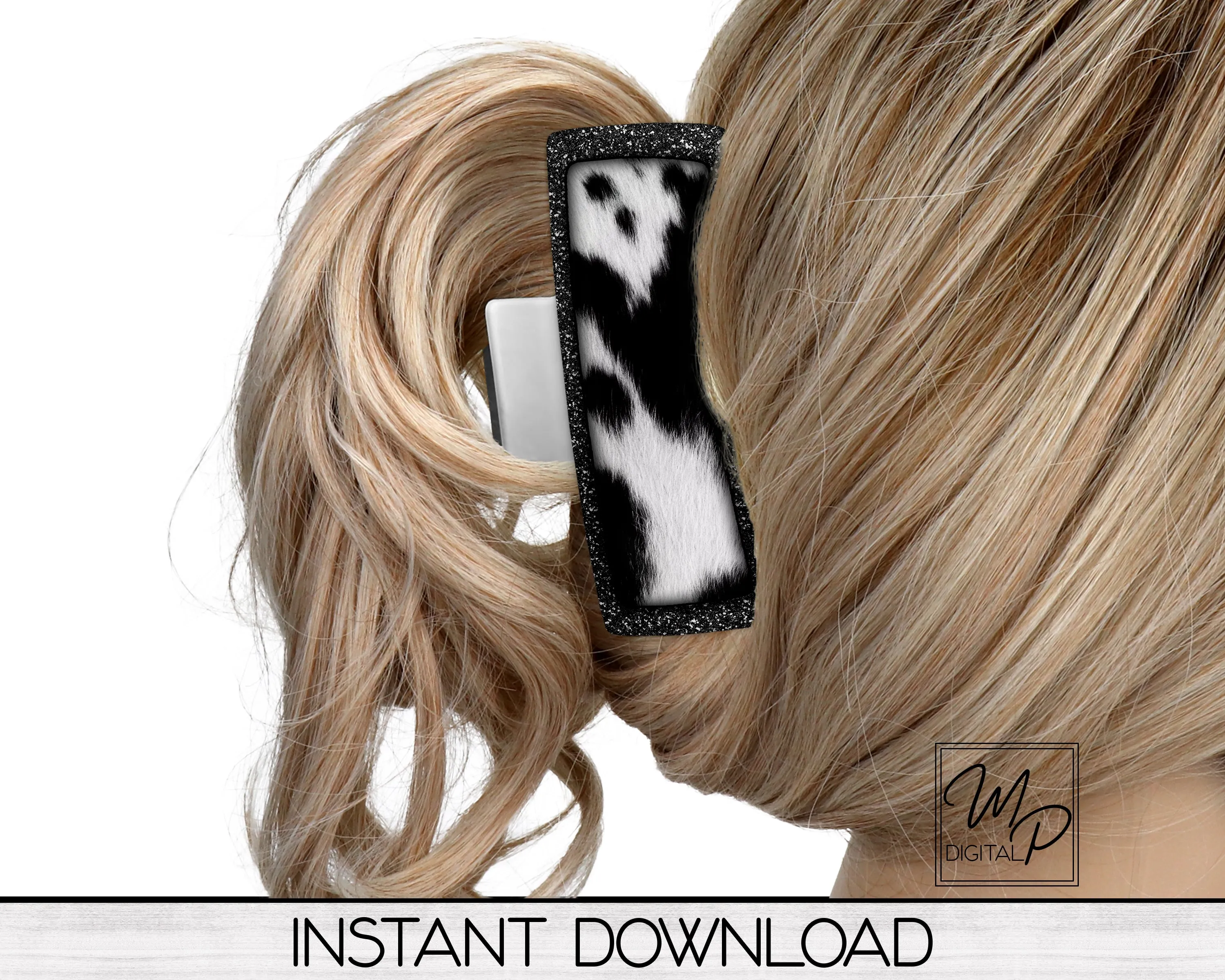 Cow Hide Print Hair Clip PNG Sublimation Design, Hair Claw Digital Download