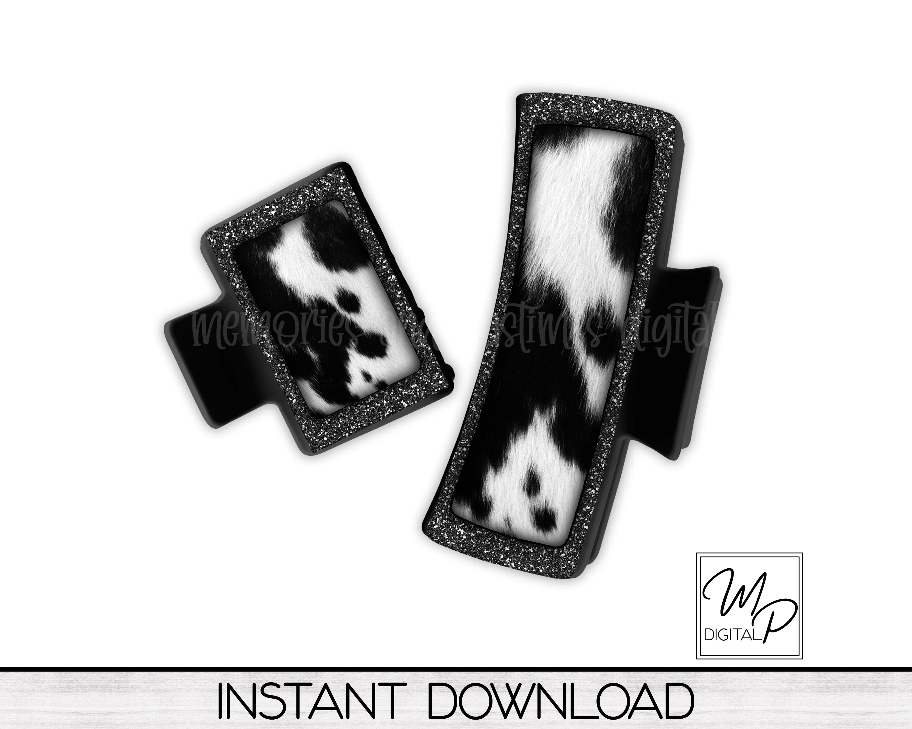 Cow Hide Print Hair Clip PNG Sublimation Design, Hair Claw Digital Download