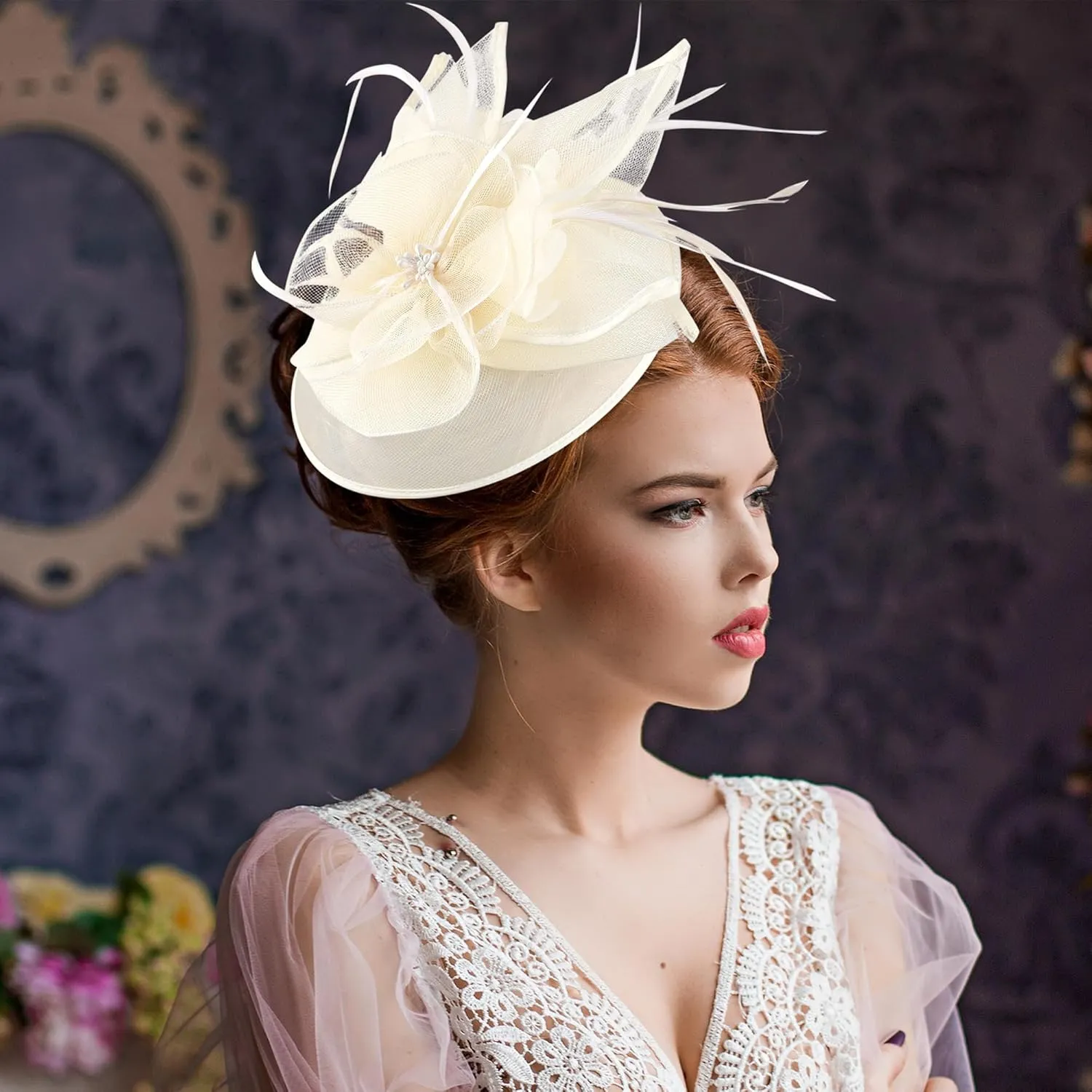 Flower Derby Attire Hat - 1920 50s Kentucky High Tea Party Hats with Hair Clip 2025 Fascinator for Women