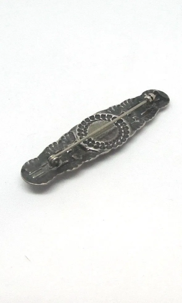 FRED HARVEY ERA 1930s Coin Silver & Turquoise Stamped Bar Brooch