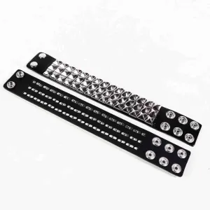 Genuine Leather Bracelet Cuff with Spikes studded Rivets - Adjustable Metal Wristband for Men Women, 80s Goth Rock Accessories