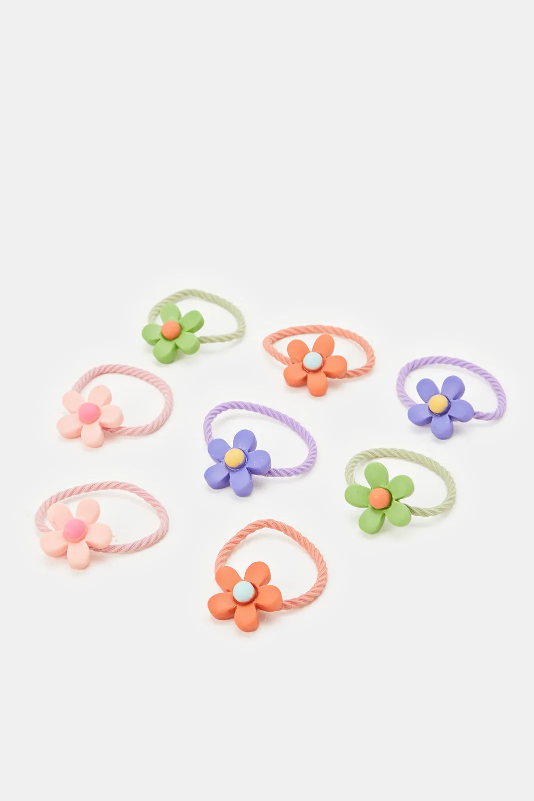Girls Assorted Floral Trim Hair Tie Set (Pack of 8)