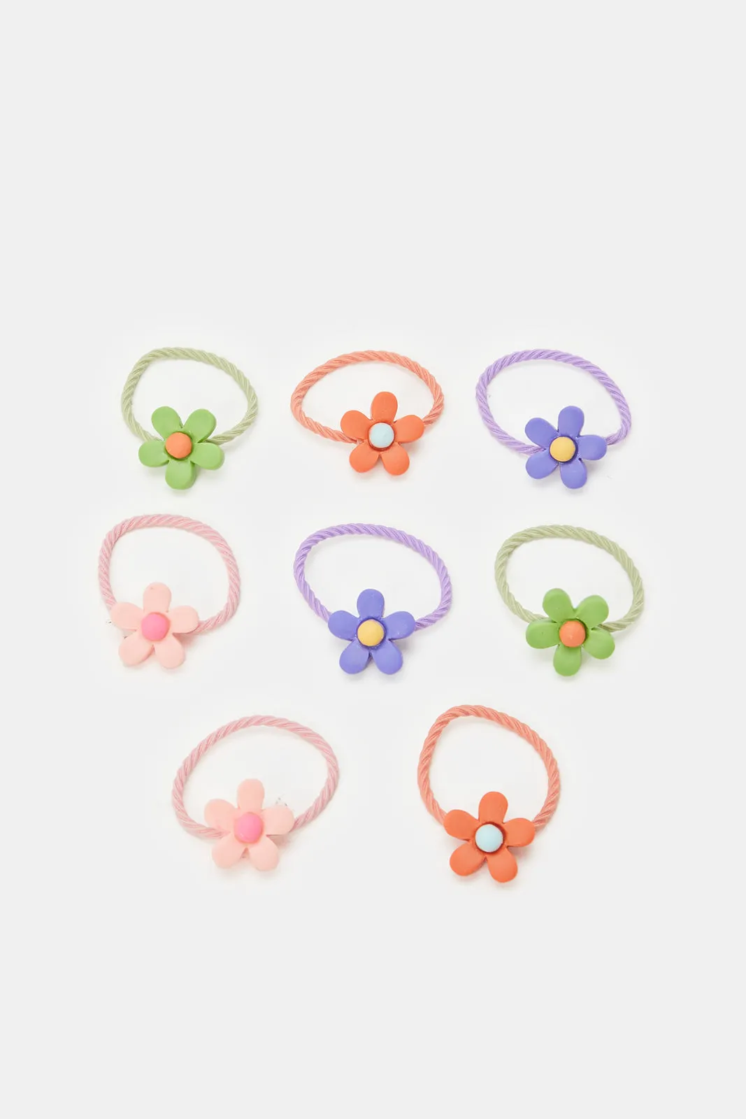Girls Assorted Floral Trim Hair Tie Set (Pack of 8)