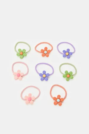 Girls Assorted Floral Trim Hair Tie Set (Pack of 8)