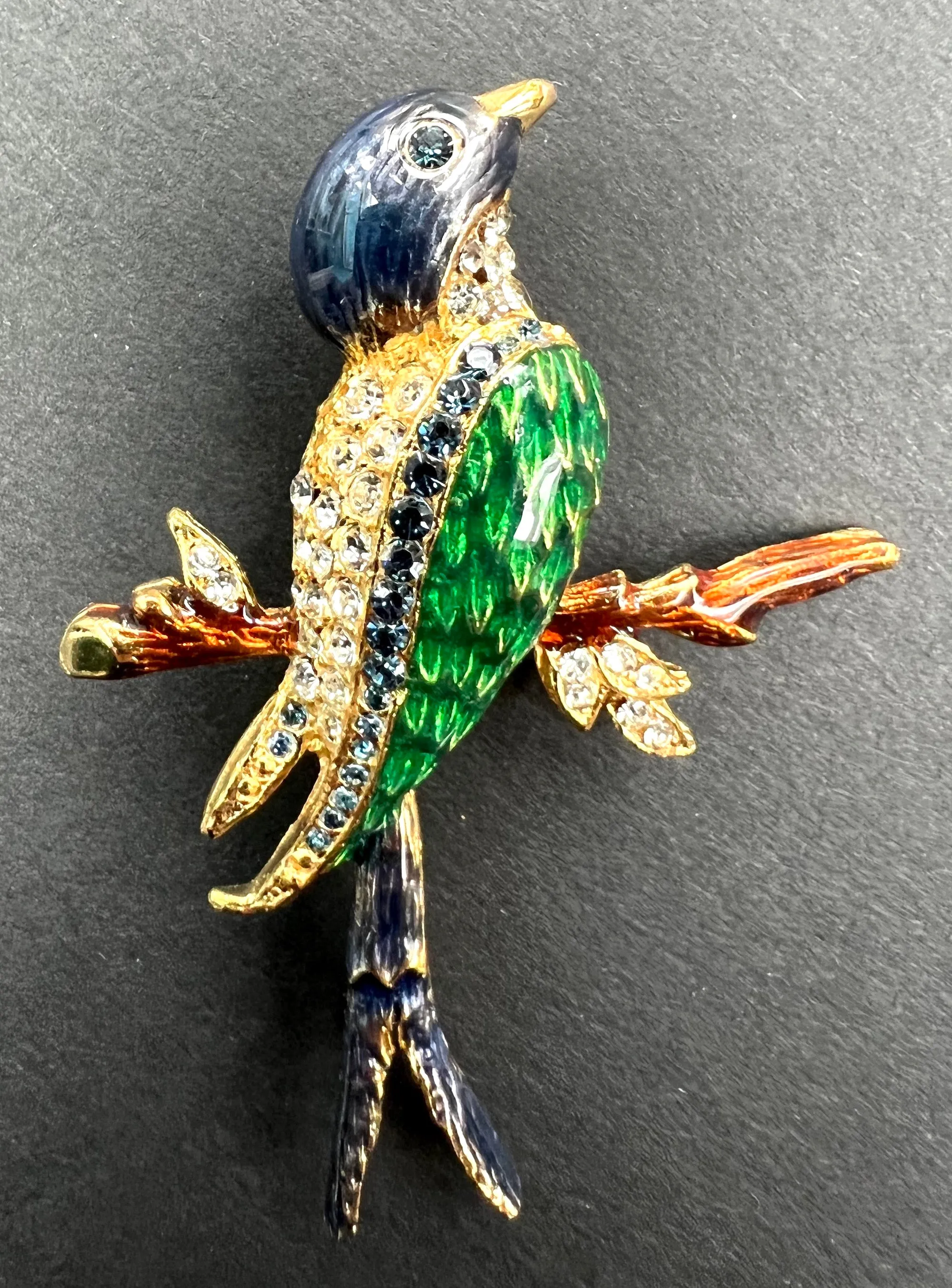 Gloriously Sparkly Vintage Enamel and Swarovski Crystal Bird  Brooch