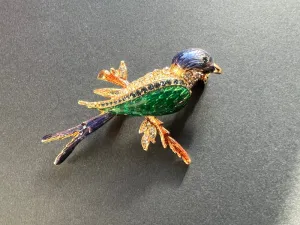 Gloriously Sparkly Vintage Enamel and Swarovski Crystal Bird  Brooch
