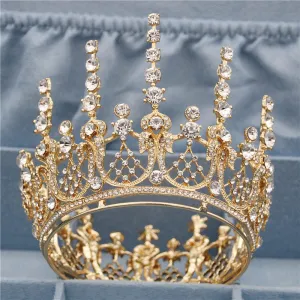 Gold Full Round Queen King Tiara Crown Pageant  Bridal Wedding