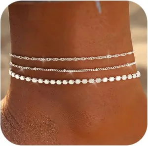 Gold Silver Ankle Bracelets for Women 14K Gold Plated Anklets for Women Waterproof Cuban Link Chain Anklets Set Non Tarnish Dainty Layered Anklet Bracelets for Women Summer Beach Jewelry Gifts