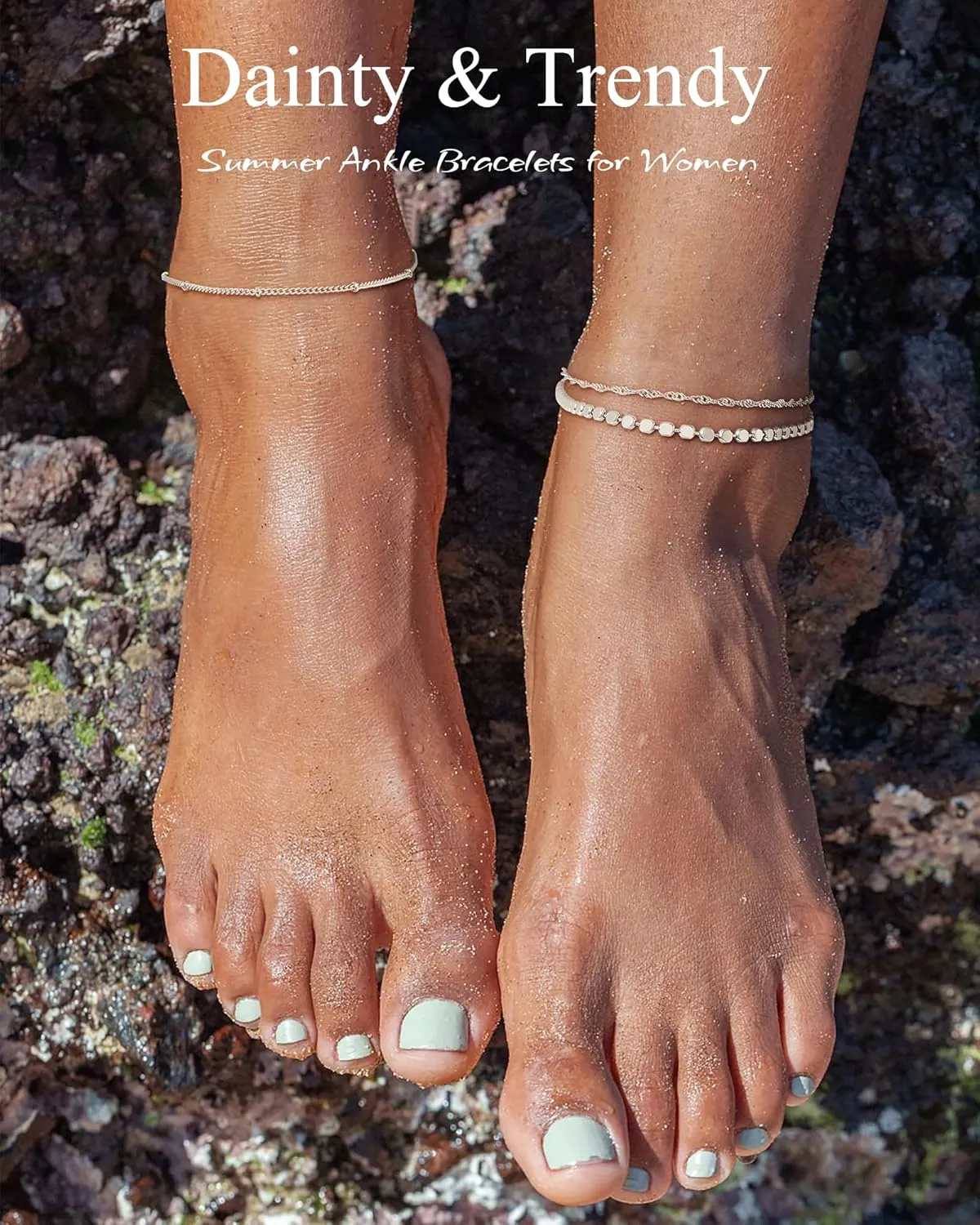 Gold Silver Ankle Bracelets for Women 14K Gold Plated Anklets for Women Waterproof Cuban Link Chain Anklets Set Non Tarnish Dainty Layered Anklet Bracelets for Women Summer Beach Jewelry Gifts