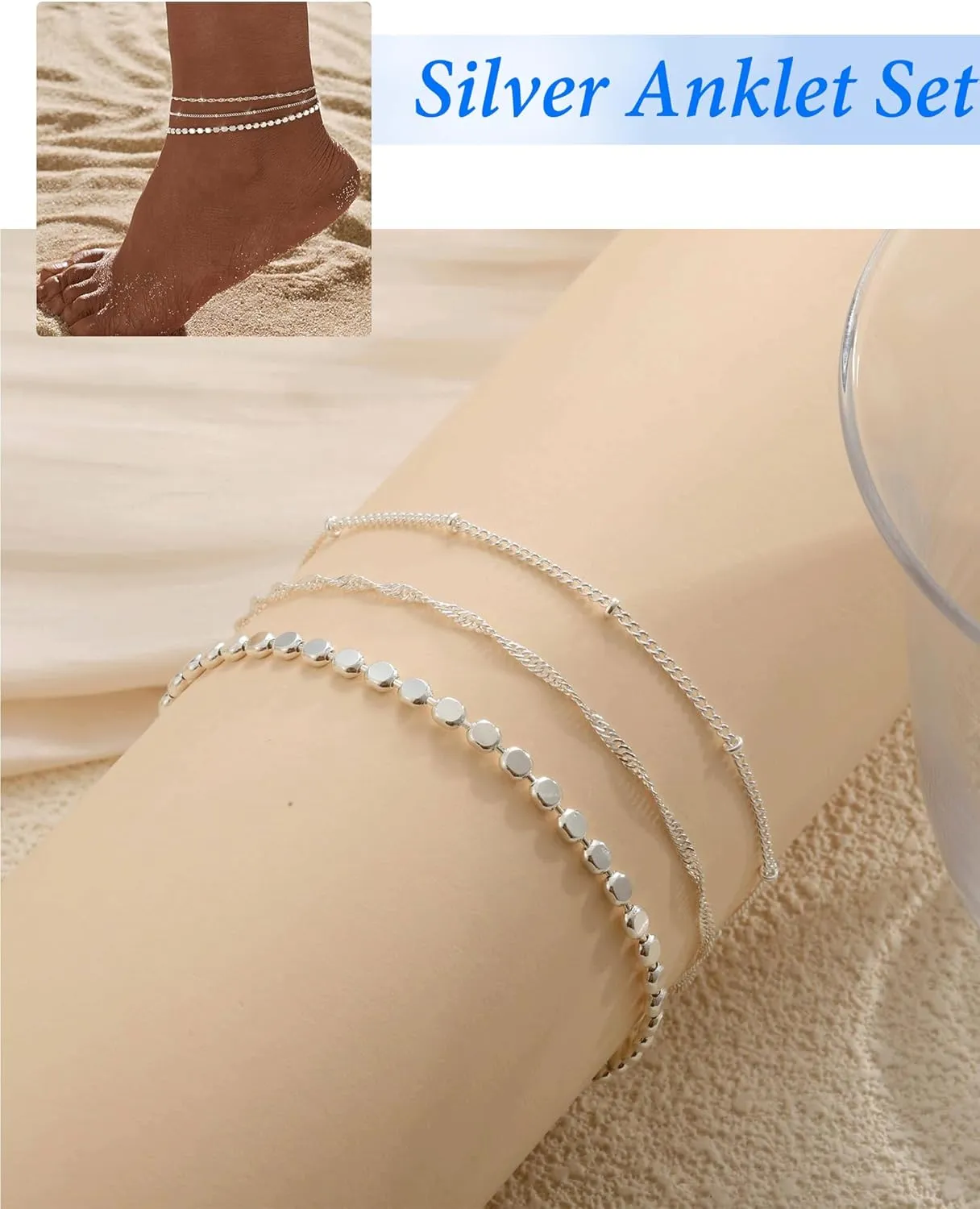 Gold Silver Ankle Bracelets for Women 14K Gold Plated Anklets for Women Waterproof Cuban Link Chain Anklets Set Non Tarnish Dainty Layered Anklet Bracelets for Women Summer Beach Jewelry Gifts