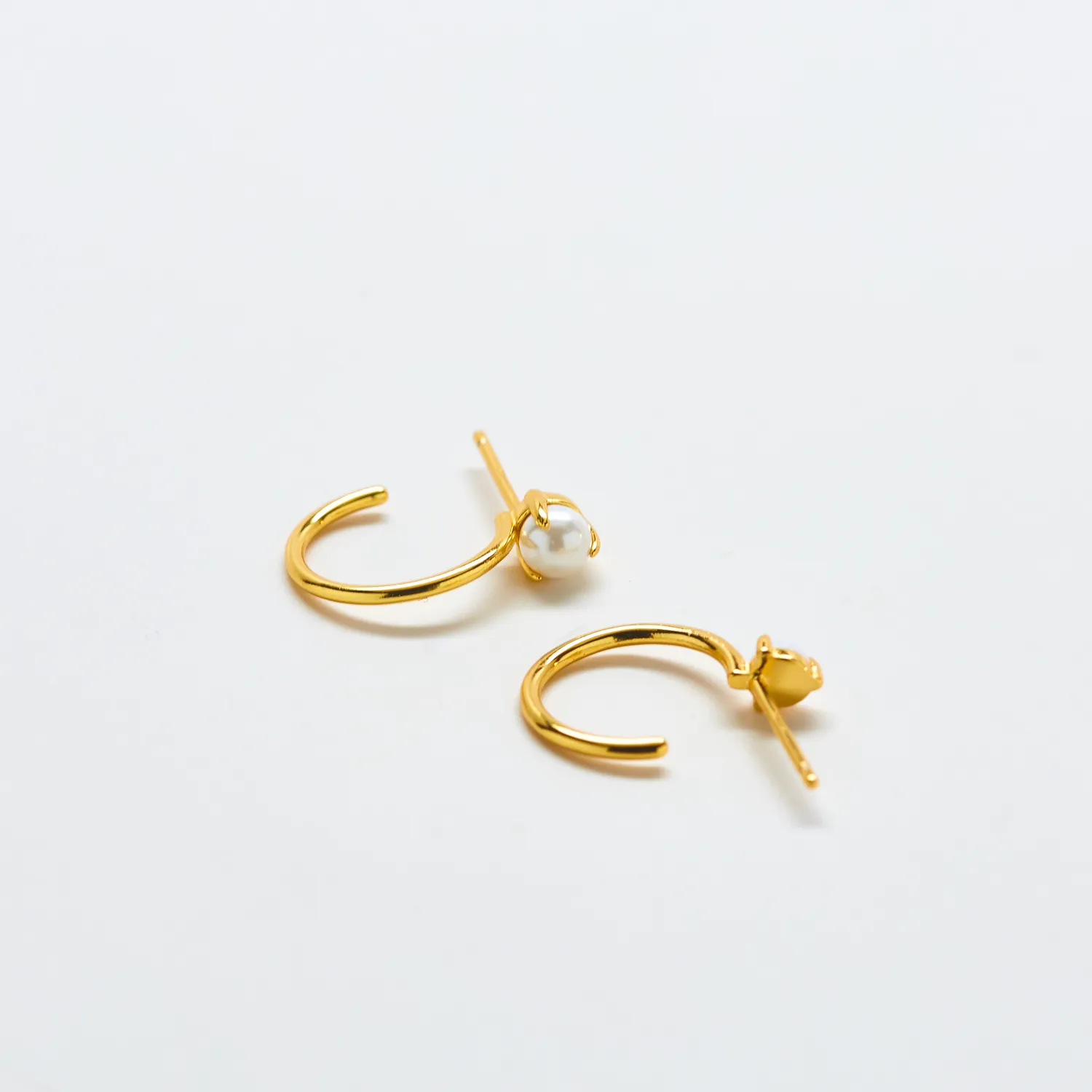 Gold Vermeil Pearl Mini Hoop Earrings