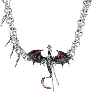 Gothic Dragon Necklace for Women Men, Cool Animal Pendant Flying Dragon Necklace Punk Vintage Dark Jewelry for Men Women