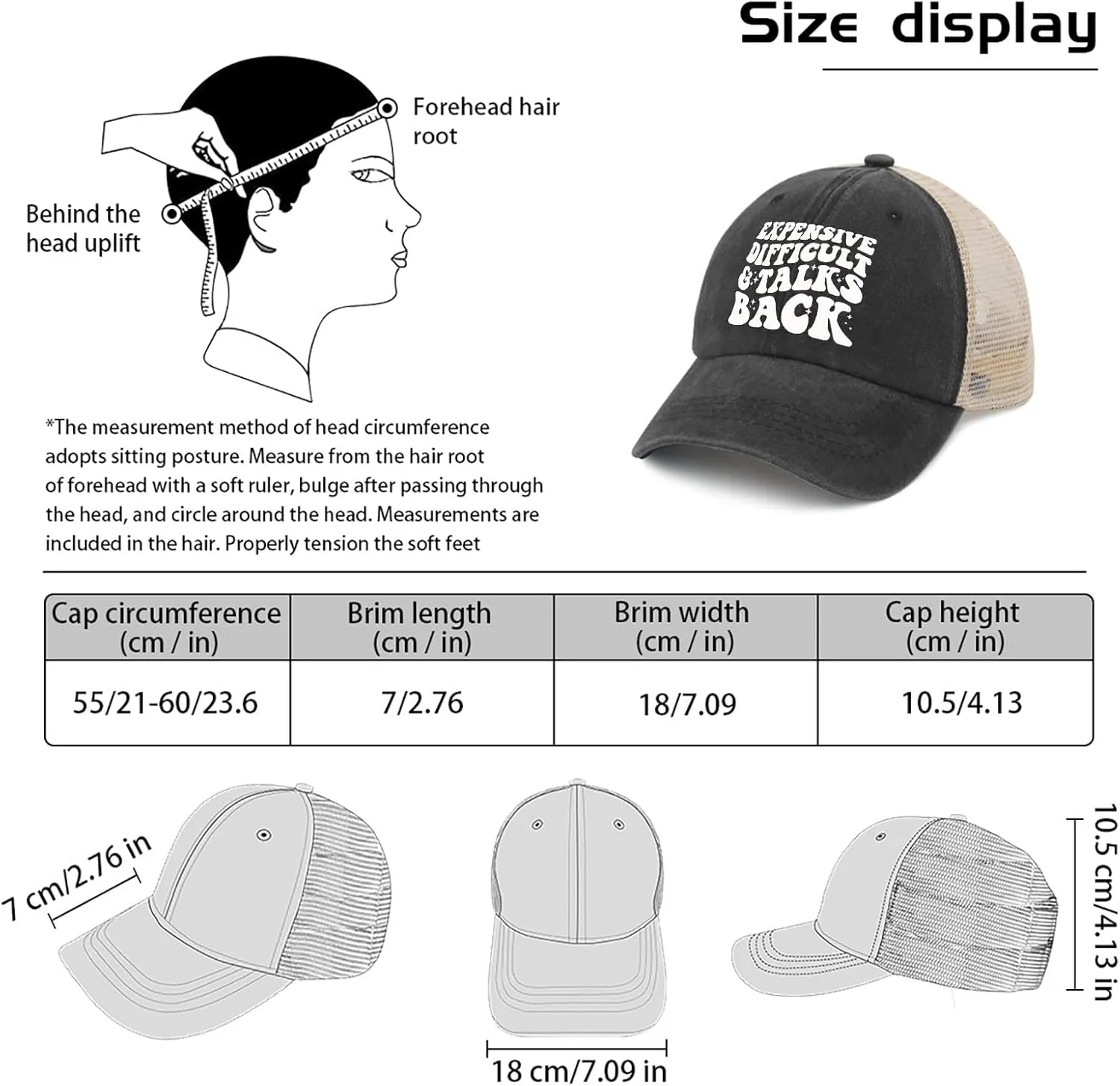 Hat for Womens Fashion Denim Hat Mens AllBlack Ball Cap Fashionable Unique Gifts for Nanny