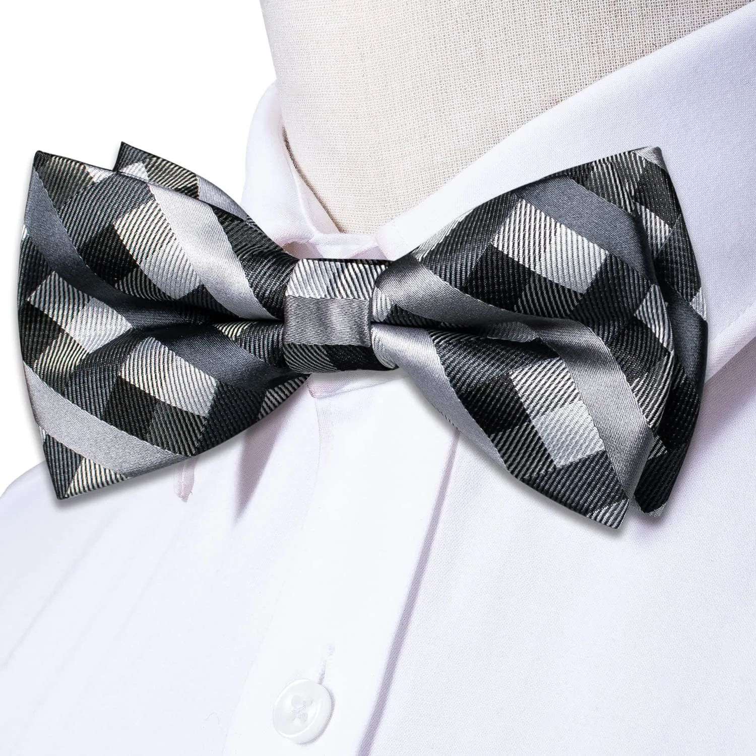 Hi-Tie Bow Ties for Men Pre-Tied Pocket Square with Cufflinks Mens Bowtie Sets for Wedding Formal Party