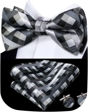 Hi-Tie Bow Ties for Men Pre-Tied Pocket Square with Cufflinks Mens Bowtie Sets for Wedding Formal Party