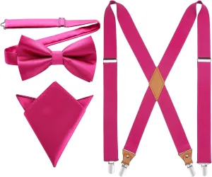 HISDERN Bow Tie and Suspenders for Men Elastic X-Back Suspender and Bowtie Set Adjustable Braces for Wedding Tuxedo