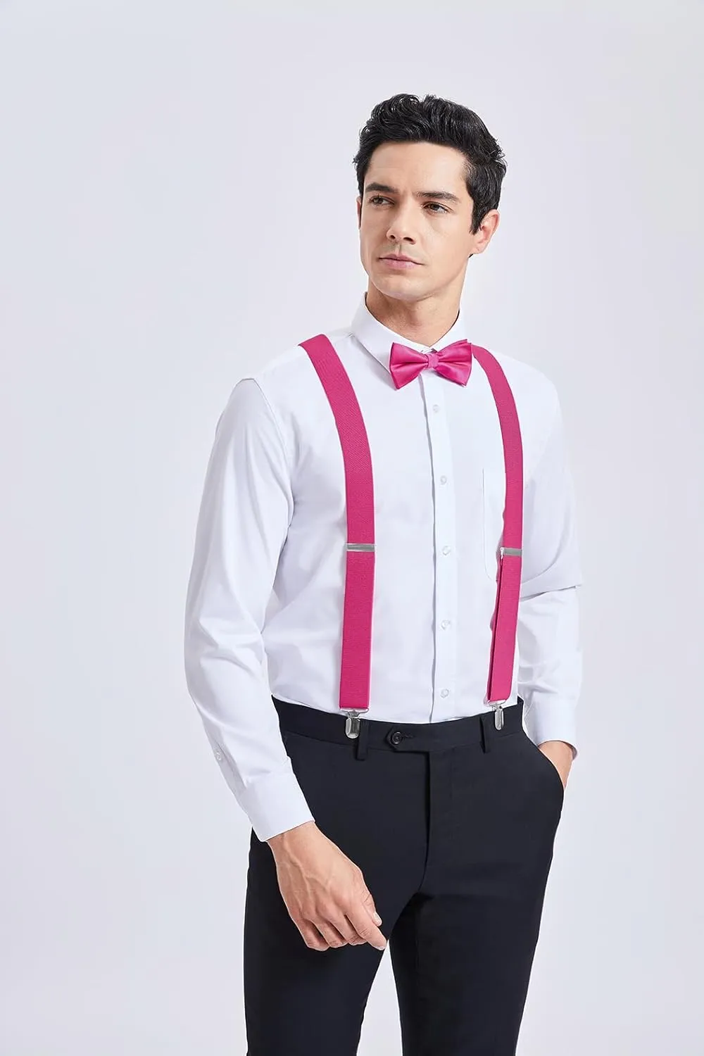 HISDERN Bow Tie and Suspenders for Men Elastic X-Back Suspender and Bowtie Set Adjustable Braces for Wedding Tuxedo