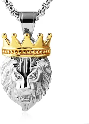 HZMAN Men's Silver Gold Tone Stainless Steel Lion King Pendant Necklace Cable Wheat 22 2" Chain