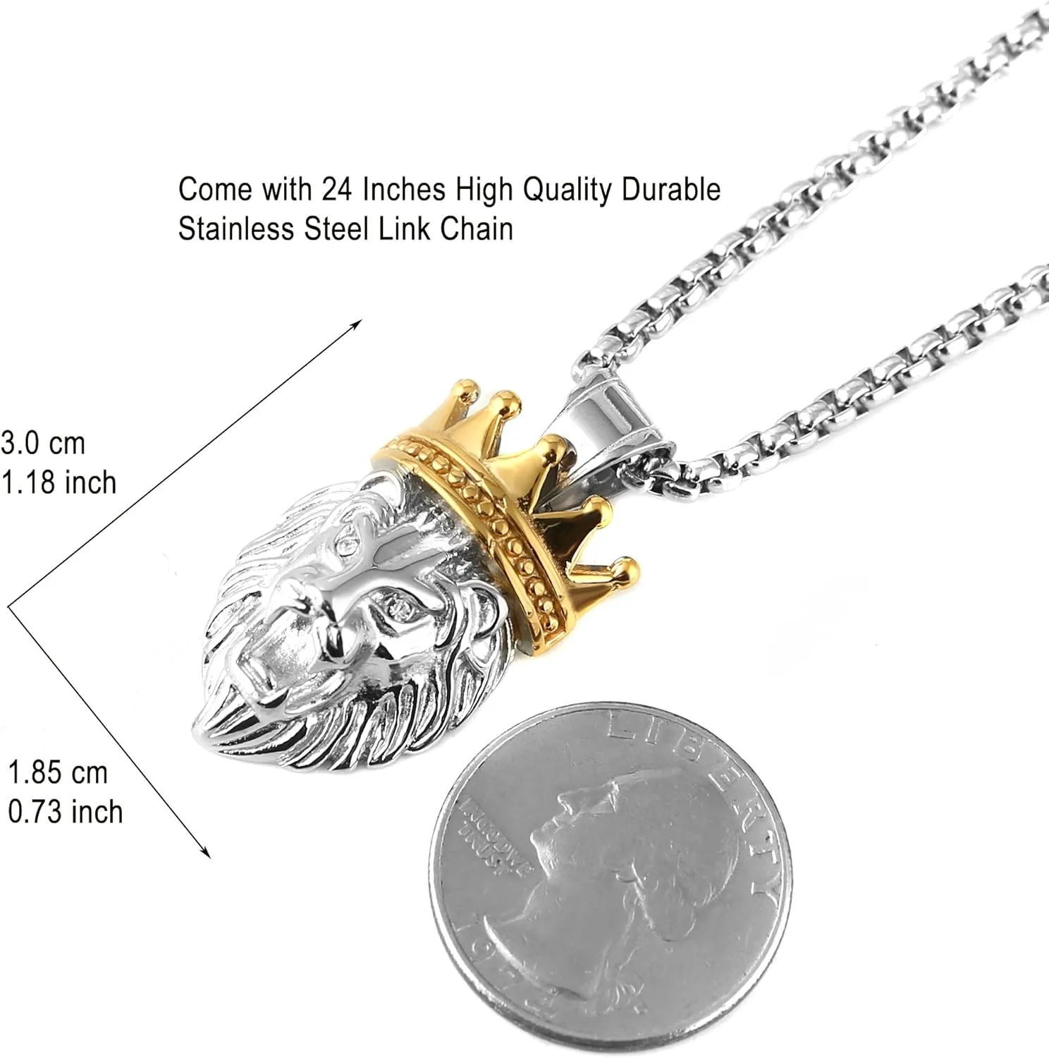 HZMAN Men's Silver Gold Tone Stainless Steel Lion King Pendant Necklace Cable Wheat 22 2" Chain
