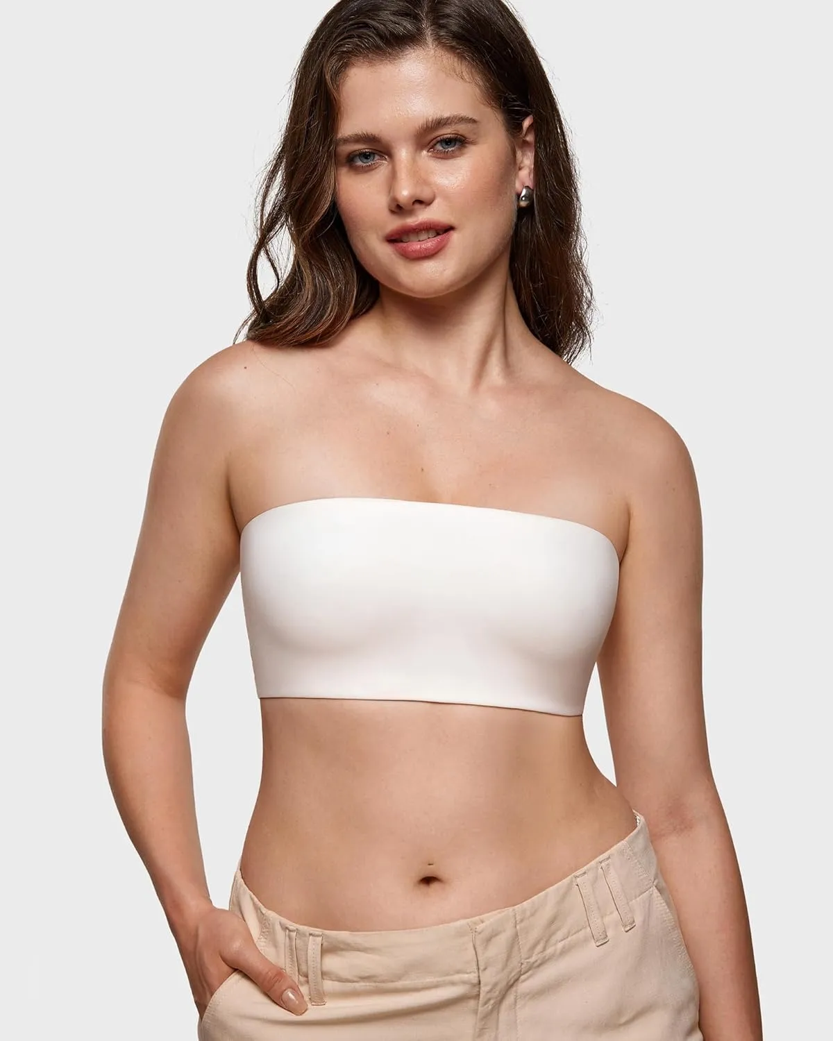 INLYRIC Women's Inbarely Strapless Bandeau Bra Bralette Tube Top Seamless Comfortable Stretchy Non Padded Bras Tops