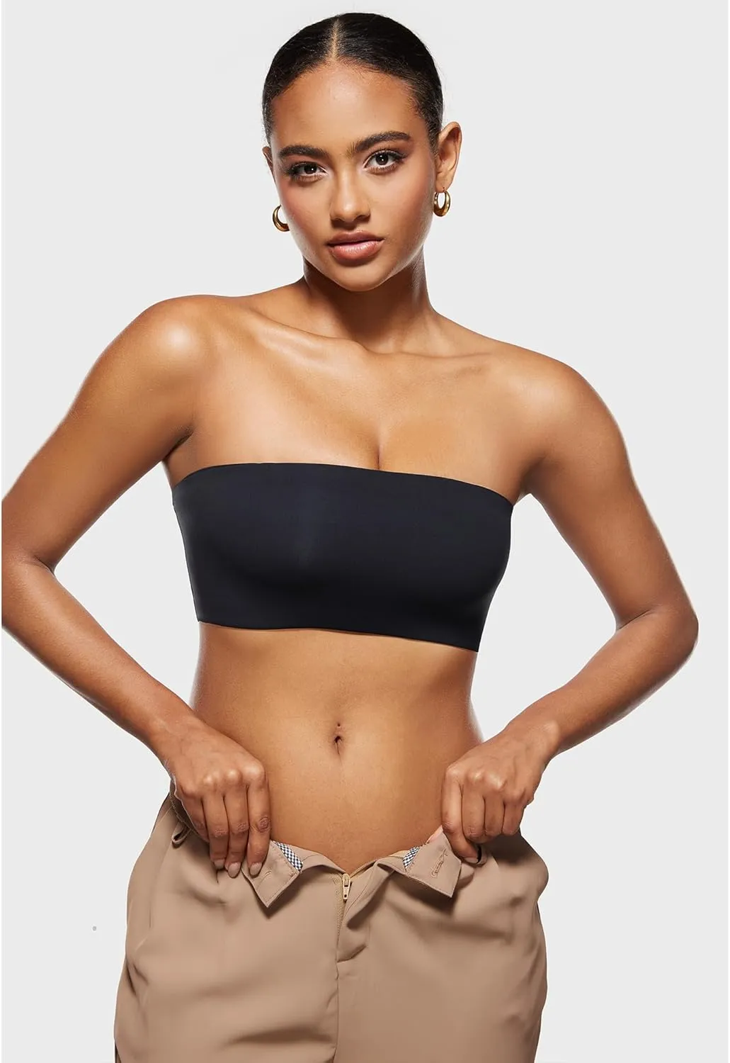 INLYRIC Women's Inbarely Strapless Bandeau Bra Bralette Tube Top Seamless Comfortable Stretchy Non Padded Bras Tops