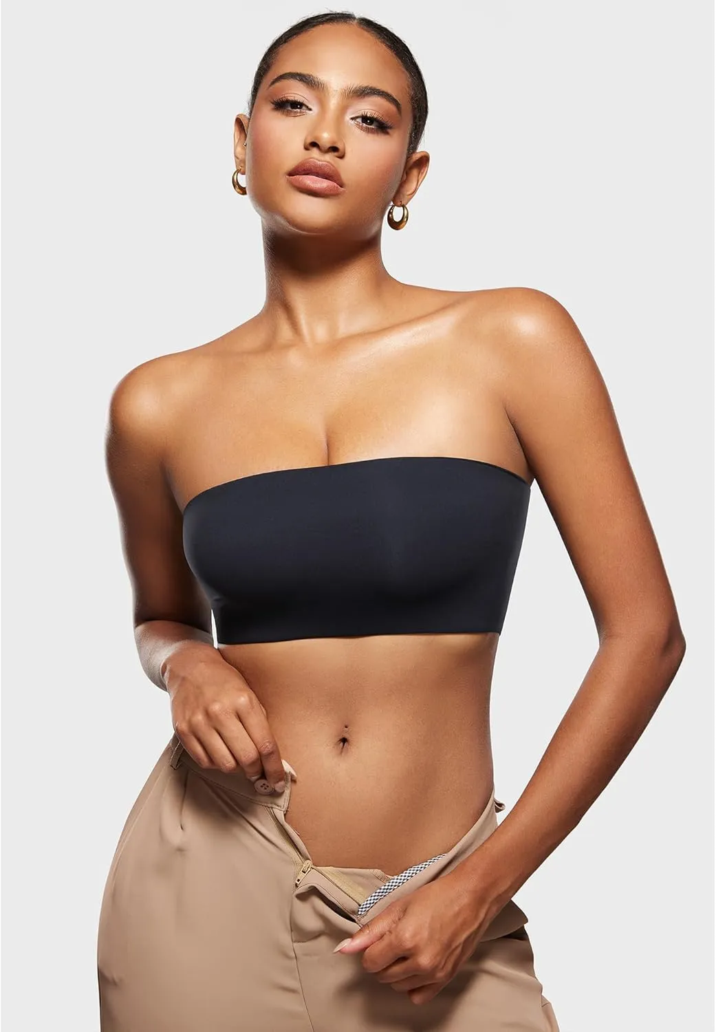 INLYRIC Women's Inbarely Strapless Bandeau Bra Bralette Tube Top Seamless Comfortable Stretchy Non Padded Bras Tops