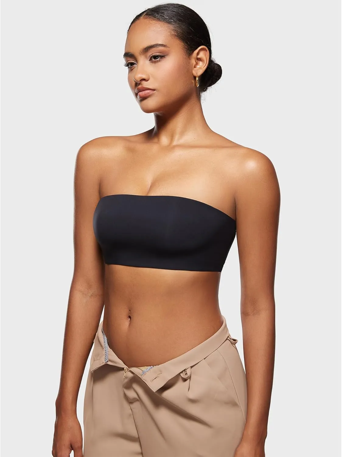 INLYRIC Women's Inbarely Strapless Bandeau Bra Bralette Tube Top Seamless Comfortable Stretchy Non Padded Bras Tops