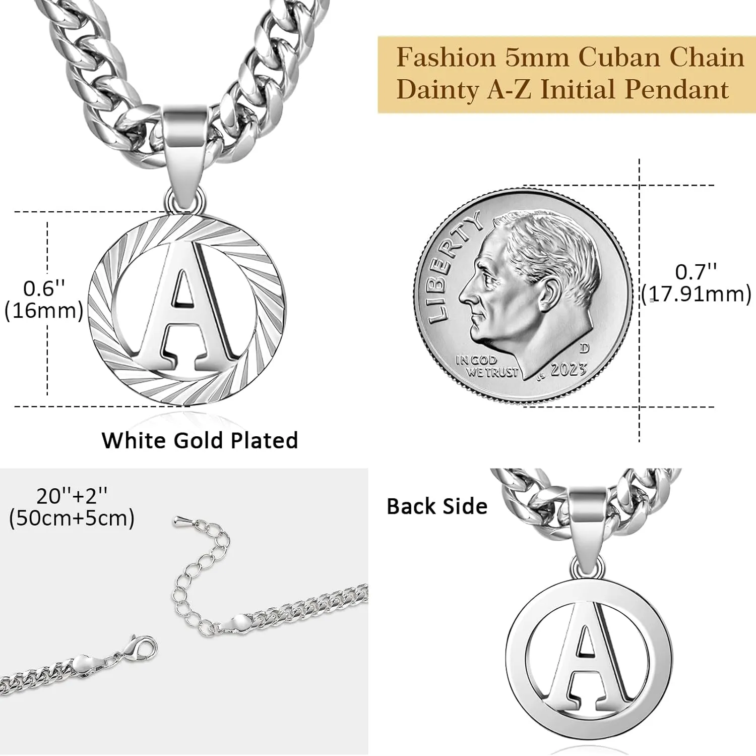 KissYan Gold Initial Necklace,14K Gold Plated Round Letter Pendant Hollow Capital Monogram 5mm Cuban Chain Necklace Alhpabets from A-Z Dainty Jewelry for Women Men