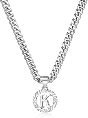 KissYan Gold Initial Necklace,14K Gold Plated Round Letter Pendant Hollow Capital Monogram 5mm Cuban Chain Necklace Alhpabets from A-Z Dainty Jewelry for Women Men