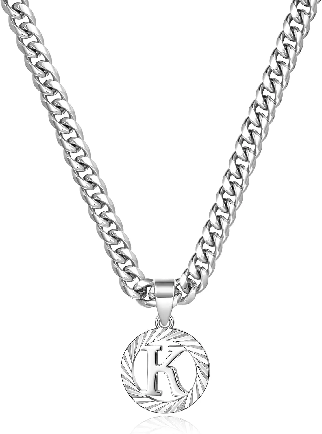 KissYan Gold Initial Necklace,14K Gold Plated Round Letter Pendant Hollow Capital Monogram 5mm Cuban Chain Necklace Alhpabets from A-Z Dainty Jewelry for Women Men