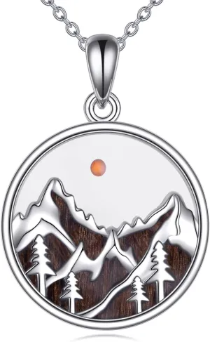 KZX Mountain Wood Necklace Mustard Seed for Men Women S925 Sterling Silver Mountain Range Pendant Jewelry Gift for Mother Wife
