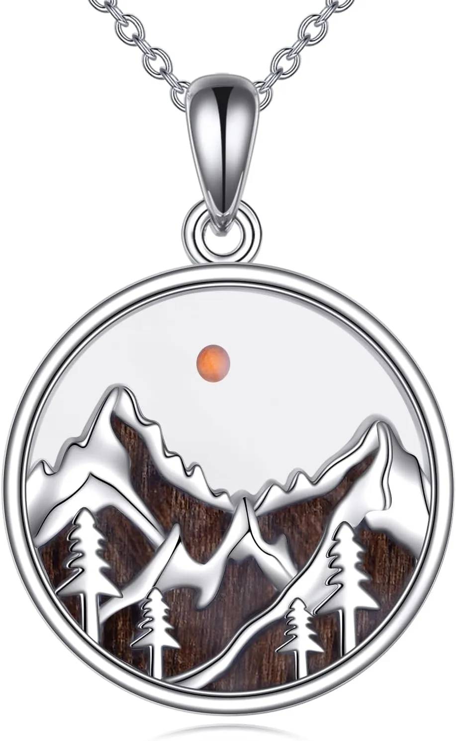 KZX Mountain Wood Necklace Mustard Seed for Men Women S925 Sterling Silver Mountain Range Pendant Jewelry Gift for Mother Wife