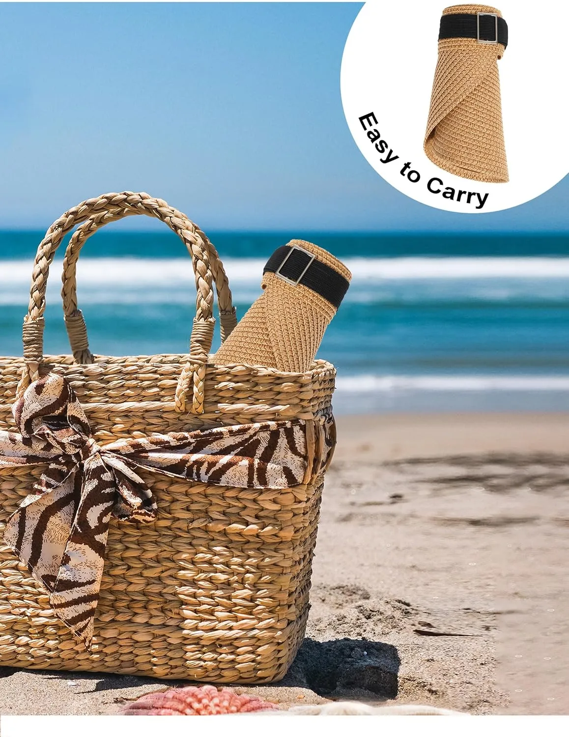 LA CARRIE Wide Brim Straw Visor for Women Sun Hat UV Protection Packable Beach Cap for Summer UPF 50 