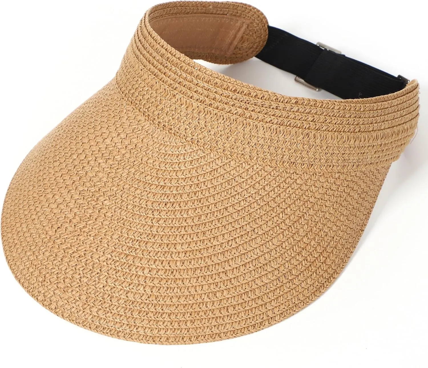 LA CARRIE Wide Brim Straw Visor for Women Sun Hat UV Protection Packable Beach Cap for Summer UPF 50 