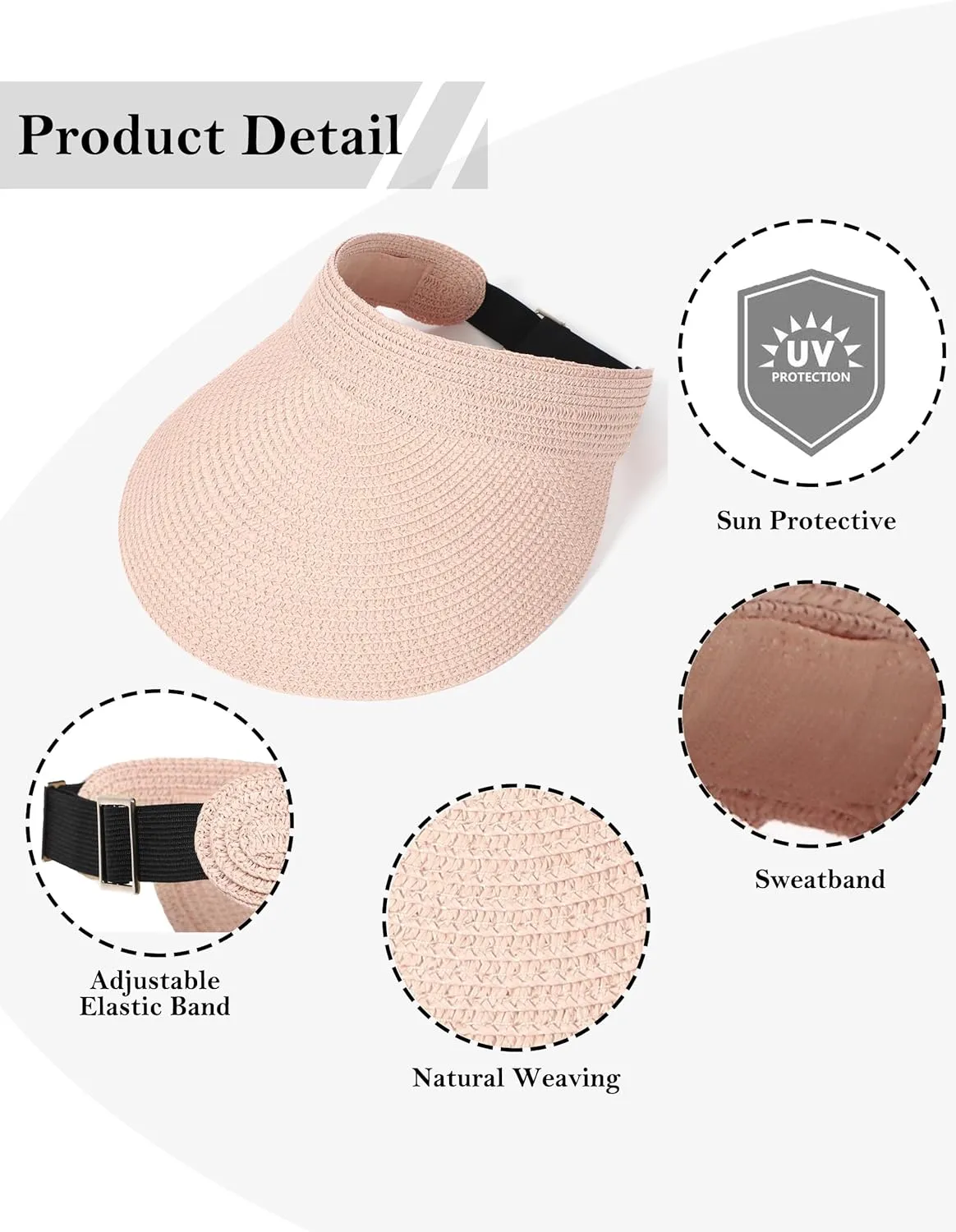 LA CARRIE Wide Brim Straw Visor for Women Sun Hat UV Protection Packable Beach Cap for Summer UPF 50 