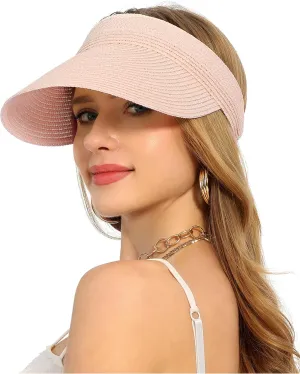 LA CARRIE Wide Brim Straw Visor for Women Sun Hat UV Protection Packable Beach Cap for Summer UPF 50 