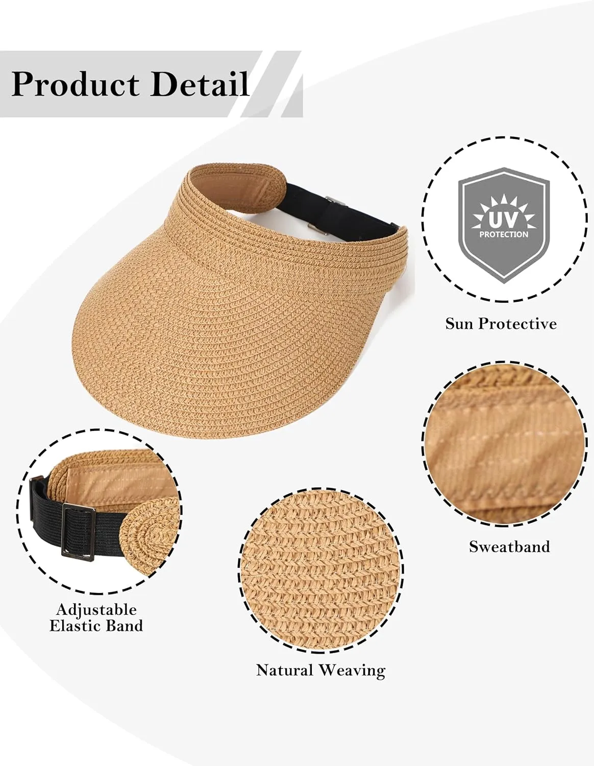 LA CARRIE Wide Brim Straw Visor for Women Sun Hat UV Protection Packable Beach Cap for Summer UPF 50 