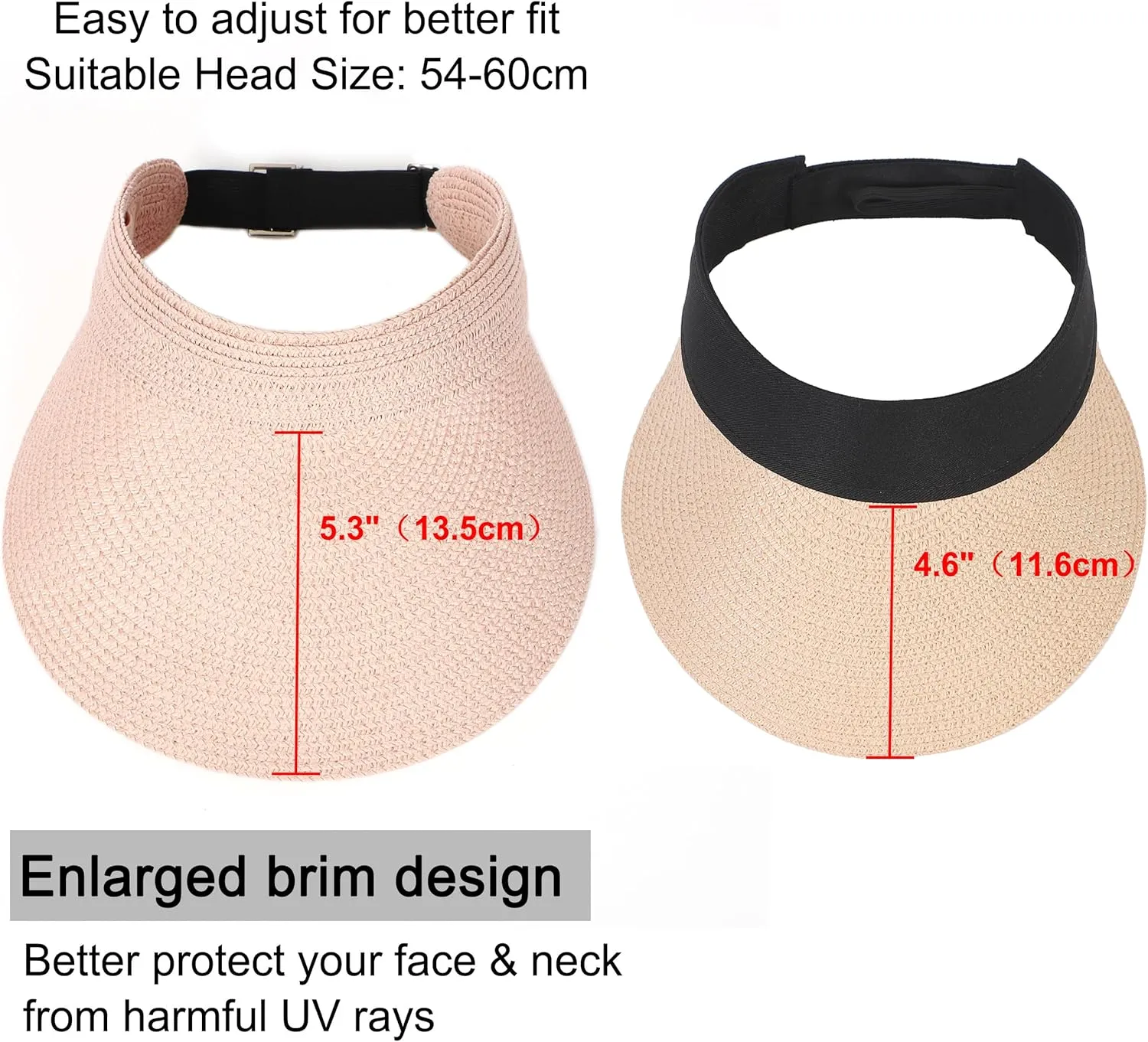 LA CARRIE Wide Brim Straw Visor for Women Sun Hat UV Protection Packable Beach Cap for Summer UPF 50 