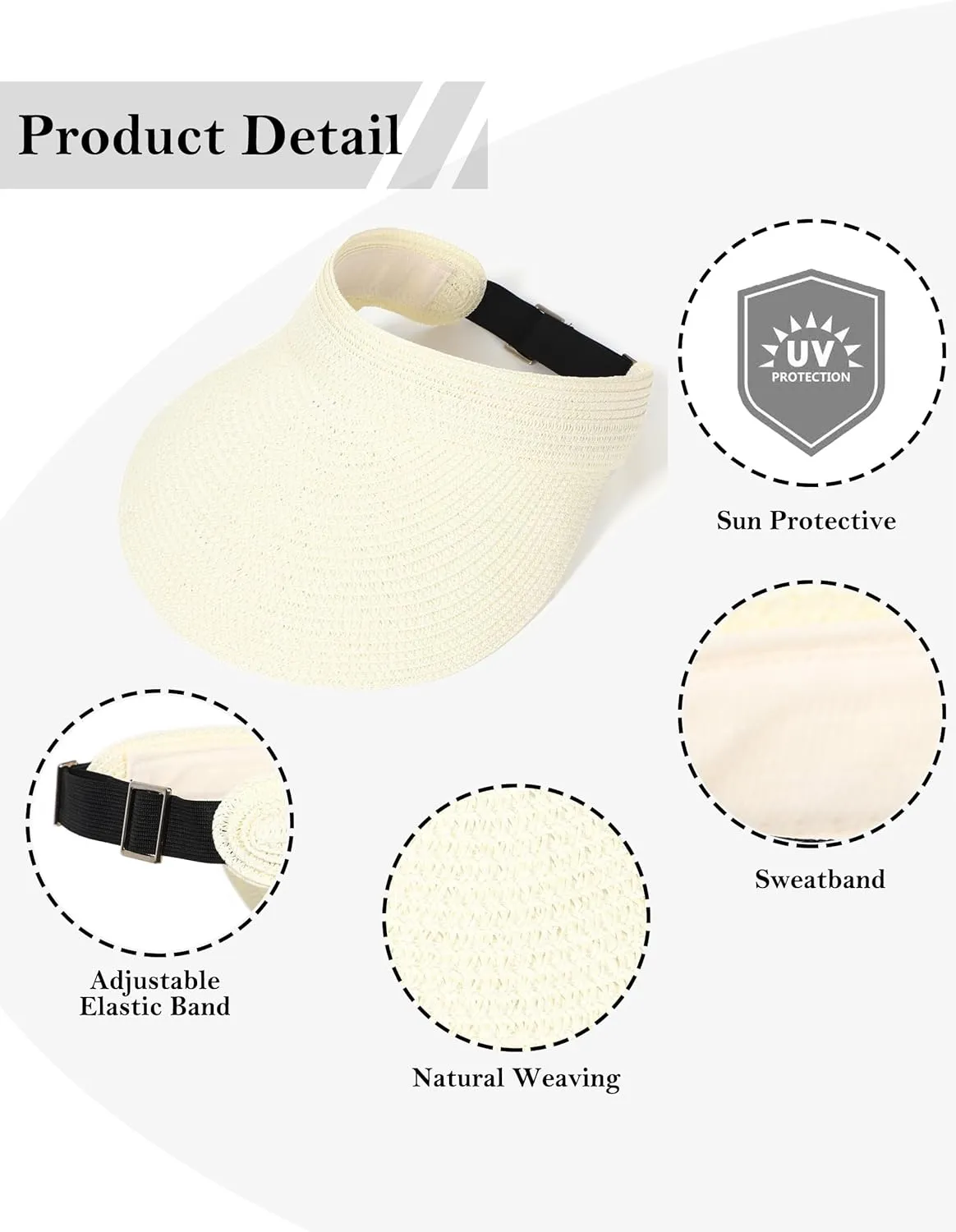 LA CARRIE Wide Brim Straw Visor for Women Sun Hat UV Protection Packable Beach Cap for Summer UPF 50 