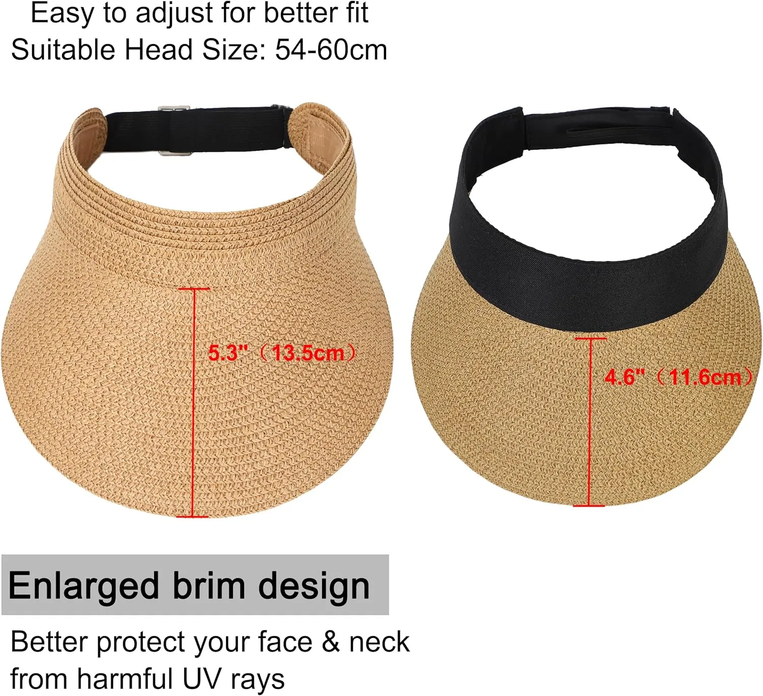 LA CARRIE Wide Brim Straw Visor for Women Sun Hat UV Protection Packable Beach Cap for Summer UPF 50 