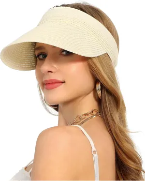 LA CARRIE Wide Brim Straw Visor for Women Sun Hat UV Protection Packable Beach Cap for Summer UPF 50 