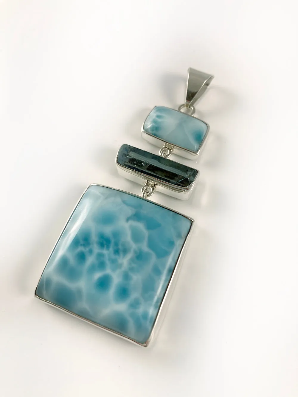 Larimar, Tourmaline, and Sterling Silver Pendant