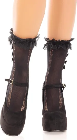 Leg Avenue Womens Lace Ruffle Nylon Anklet With Mini Bow and Heart Accents