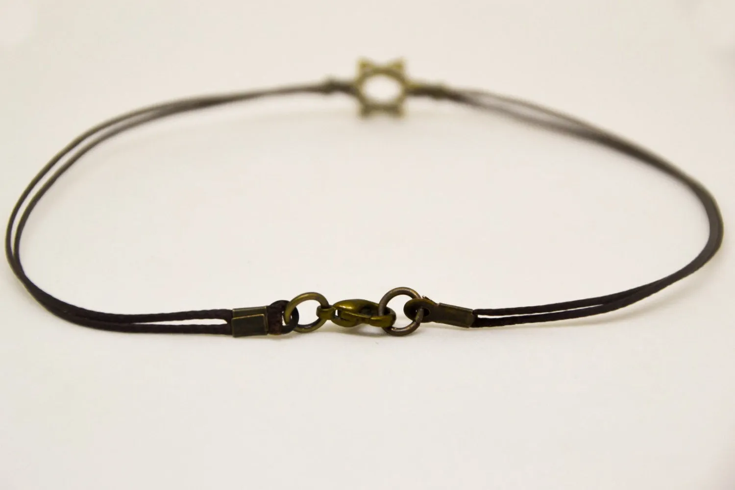 Men's anklet with bronze Star of David, brown cord, Jewish gift for man