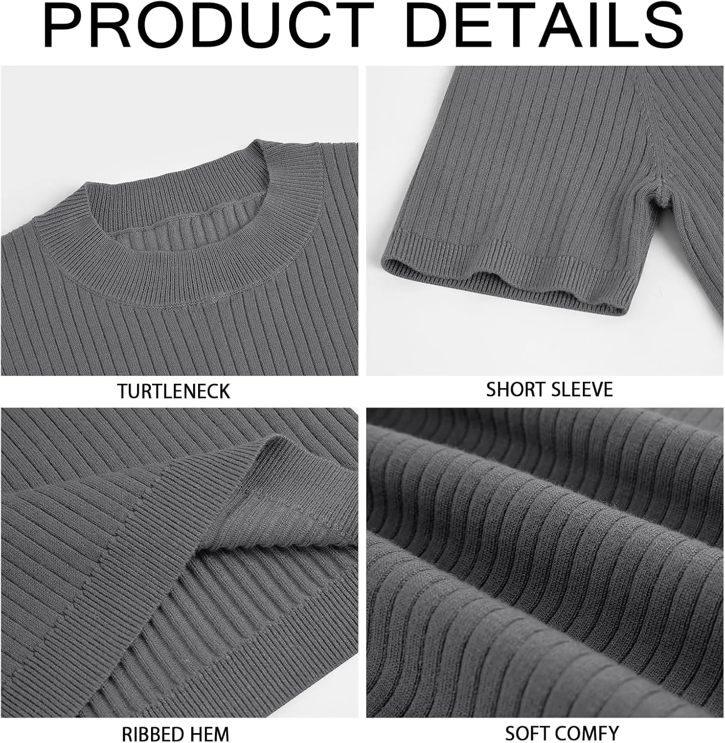 Mens Casual Slim Fit Basic Tops Short Sleeve Shirt Turtleneck T Shirts Rib Knitted Stretch Pullover Sweater