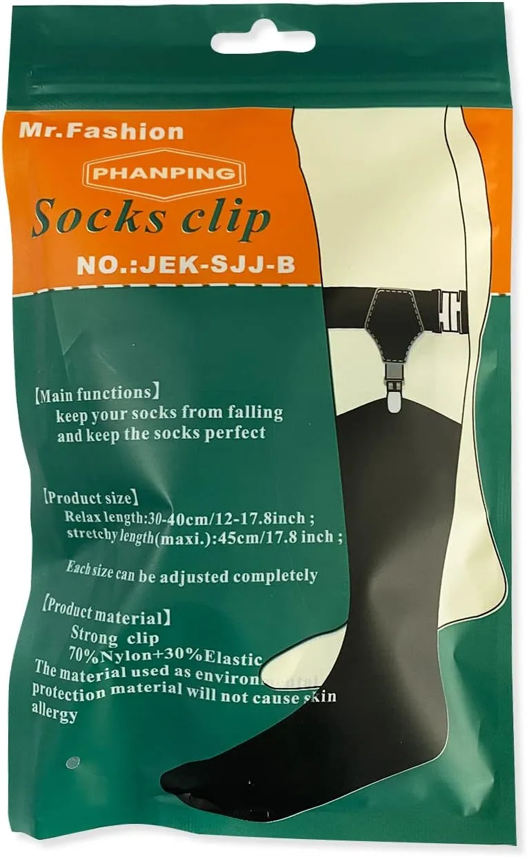 Mens Sock Garters Belt Adjustable 2-pack Sturdy Clip Suspenders
