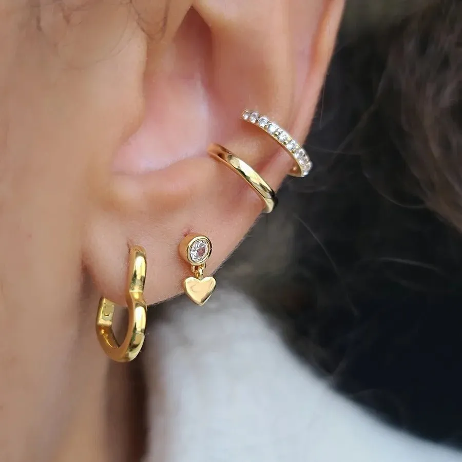 Open Heart Hinged Huggie Hoop Earrings