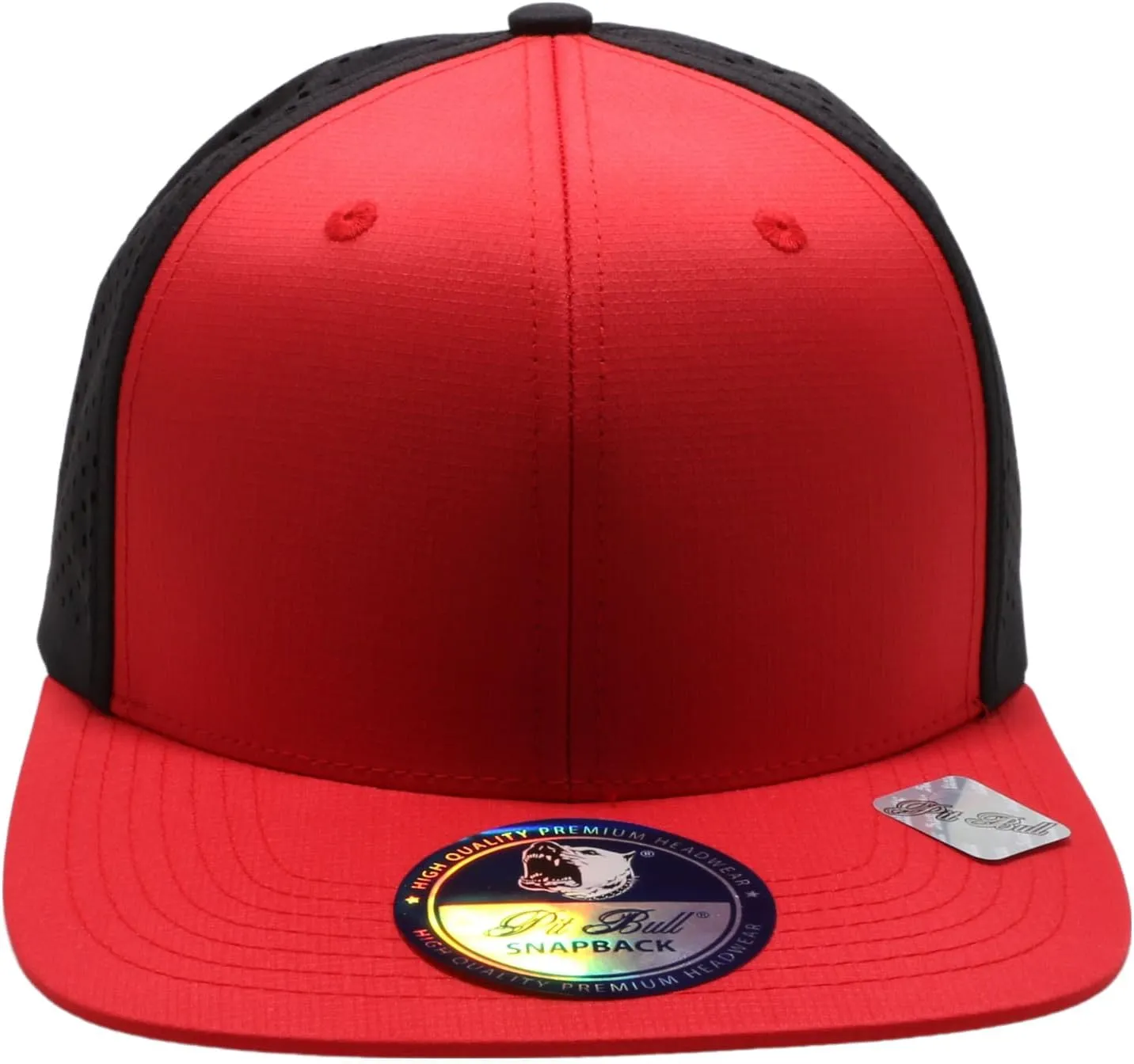 Pit Bull Premium Headwear Cambridge Perforated Mesh Flat Bill Brim Adjustable Snapback Hat Baseball Cap for Men & Women