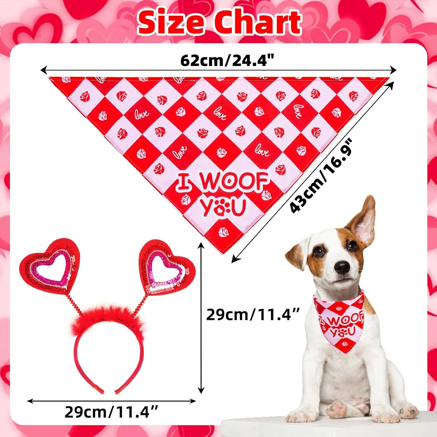 PUPTECK Valentine Dog Bandana Scarf with Cute Doggy Love Hat, Wedding Photo Prop Costume Decorations Supplies for Small Medium Large Dogs Boy Girl Outfit Engagement Gifts, Red