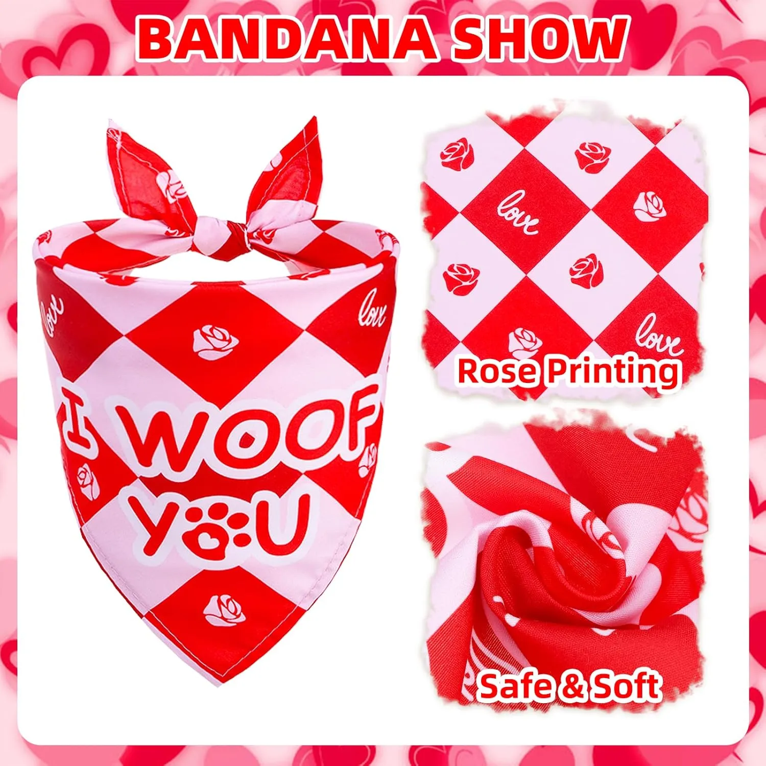 PUPTECK Valentine Dog Bandana Scarf with Cute Doggy Love Hat, Wedding Photo Prop Costume Decorations Supplies for Small Medium Large Dogs Boy Girl Outfit Engagement Gifts, Red